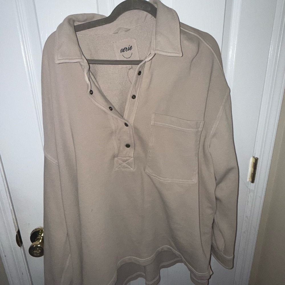 Aerie Neutral Beige Snap Henley Jacket